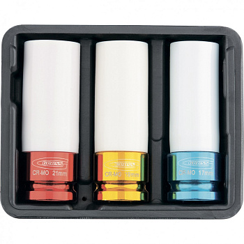 Набор ударных головок, удлиненные, 1/2, шестигранные, CrMo, 3 шт, 17 мм, 19мм, 21мм Gross Набор ударных головок, удлиненные, 1/2, шестигранные, CrMo, 3 шт, 17 мм, 19мм, 21мм Gross