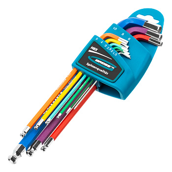 Набор ключей имбусовых HEX, 1.5-10 мм, S2, 9 шт, магнит, экстра-длинные с шаром, хром/краска Gross Набор ключей имбусовых HEX, 1.5-10 мм, S2, 9 шт, магнит, экстра-длинные с шаром, хром/краска Gross