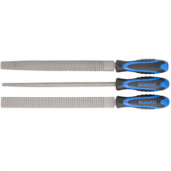 Набор напильников 200 мм, 3 шт, двухкомпонентная рукоятка Барс Набор напильников 200 мм, 3 шт, двухкомпонентная рукоятка Барс