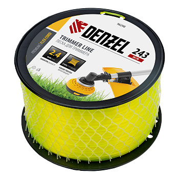 Леска для триммера витой квадрат, 2,4мм х 243м, на DIN катушке FLEX CORD// Denzel