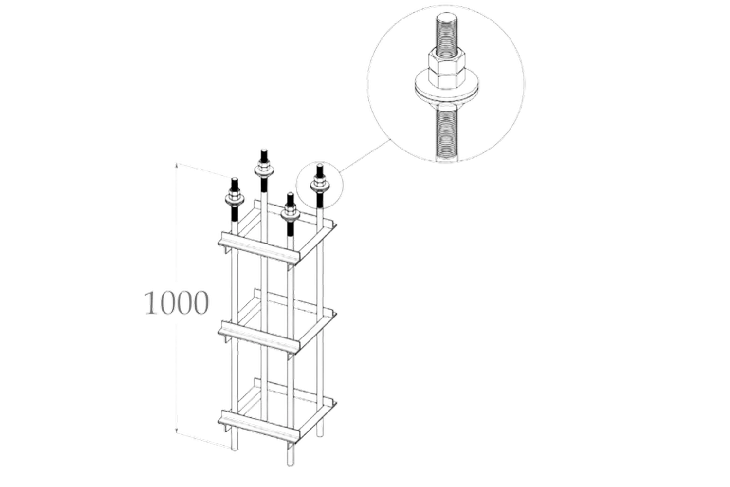 Стальная молниезащитная мачта 35 серия в комплекте с анкерным блоком, материал изготовления - горячеоцинкованная сталь, высота H=6000мм