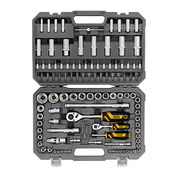 Набор инструментов, 1/2", 1/4", CrV, S2, пластиковый кейс, 94 предмета// Denzel