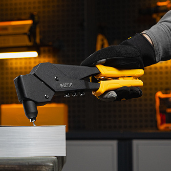 Заклепочник ручной, 285 мм, поворотный, 0-360, заклепки 2,4-3,2-4,0-4,8 мм Denzel