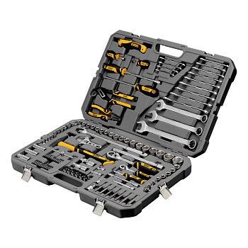 Набор инструментов, 1/2", 1/4", CrV, S2, пластиковый кейс, 122 предмета// Denzel Набор инструментов, 1/2", 1/4", CrV, S2, пластиковый кейс, 122 предмета// Denzel