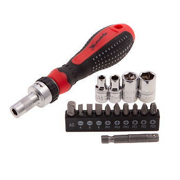 Отвертка реверсивная с набором бит и насадок торцевых, CrV, 1/4, 16 шт Matrix Отвертка реверсивная с набором бит и насадок торцевых, CrV, 1/4, 16 шт Matrix