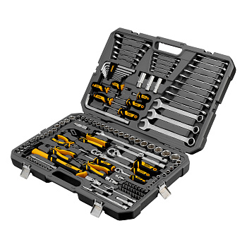 Набор инструментов, 1/2", 1/4", 3/8", CrV, S2, пластиковый кейс, 144 предмета// Denzel Набор инструментов, 1/2", 1/4", 3/8", CrV, S2, пластиковый кейс, 144 предмета// Denzel