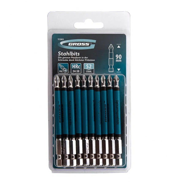 Набор бит PH2 х90, сталь S2, 10 шт. Gross Набор бит PH2 х90, сталь S2, 10 шт. Gross