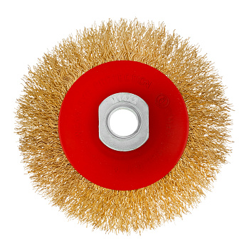 Щетка для УШМ, 100 мм, М14, "тарелка", латунированная витая проволока Matrix