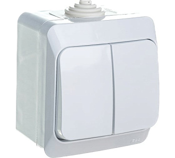 ЭТЮД IP44 О/У 2-клавишный ВЫКЛЮЧАТЕЛЬ 10 АХ, БЕЛЫЙ, Россия