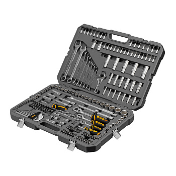 Набор инструментов, 1/2", 1/4", 3/8", CrV, S2, пластиковый кейс, 216 предметов// Denzel Набор инструментов, 1/2", 1/4", 3/8", CrV, S2, пластиковый кейс, 216 предметов// Denzel