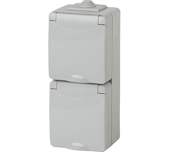 11-2607-03 Эл/ус ЭРА Розетка 2х2P+E верт. IP65, 16A-250В, ОУ, серый