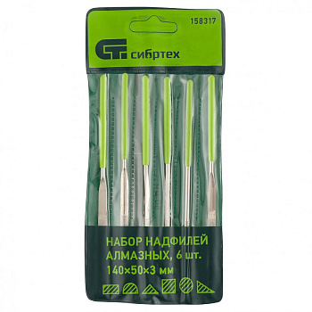 Набор надфилей алмазных, 140 х 50 х 3 мм, 6 шт Сибртех Набор надфилей алмазных, 140 х 50 х 3 мм, 6 шт Сибртех