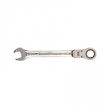 Ключ комбинированный трещоточный, 15 мм, CrV, шарнирный, зеркальный хром Matrix