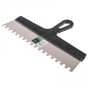 Шпатель из нержавеющей стали, 350 мм, зуб 10х10 мм, пластмассовая ручка// Сибртех