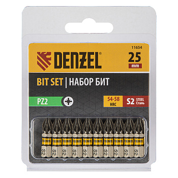 Бита PZ2х25, сталь S2, шестигранный профиль, 10 шт. Е 6,3 Denzel Бита PZ2х25, сталь S2, шестигранный профиль, 10 шт. Е 6,3 Denzel