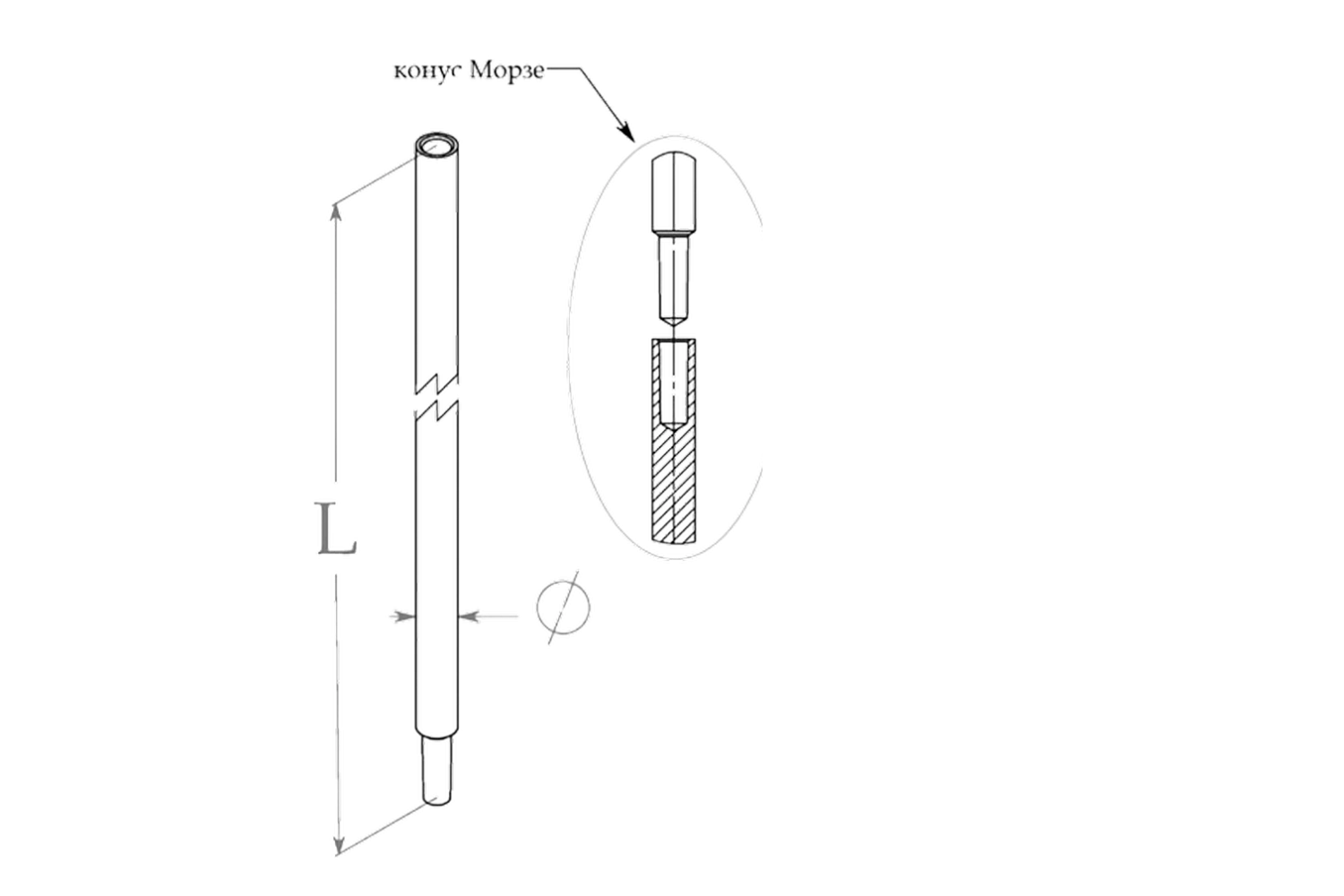Заземлитель из круглой стали с коническим замком (Morse`a), материал изготовления - сталь горячеоцинкованная, диаметр заземлителя - 16мм, L=1500мм
