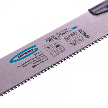 Пила МИНИ для тонких работ Piranha, 240 мм, 17-18 TPI, каленый зуб 3D, сменное полотно Gross Пила МИНИ для тонких работ Piranha, 240 мм, 17-18 TPI, каленый зуб 3D, сменное полотно Gross