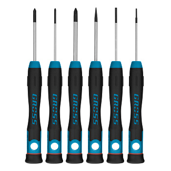 Набор отверток для точной механики, CrMo, двухкомпонентные рукоятки, 6 шт, пластиковый бокс Gross