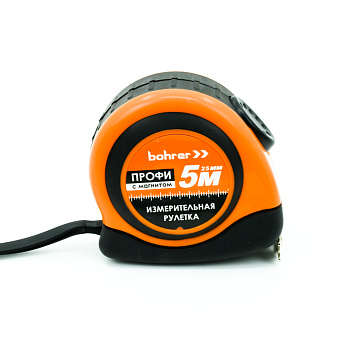 Рулетка Bohrer измерительная Профи 5м х 25мм, автостоп, магнитный зацеп, обрезиненный ударопрочный корпус