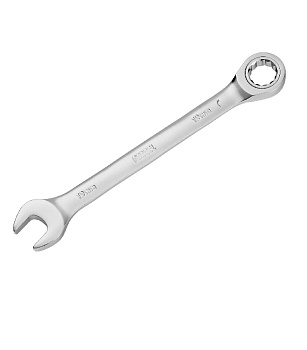 Ключ комбинированный трещоточный, 19 мм, CrV, матовый хром// Denzel