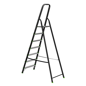 Стремянка, 7 ступеней, стальной профиль, алюминиевые ступени Россия Сибртех