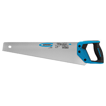 Ножовка по дереву "Piranha", 450 мм, 11-12 TPI, зуб-3D, каленый зуб, двухкомпонентная рукоятка Gross Ножовка по дереву "Piranha", 450 мм, 11-12 TPI, зуб-3D, каленый зуб, двухкомпонентная рукоятка Gross