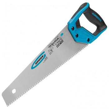 Ножовка по дереву "Piranha", 400 мм, 7-8 TPI, зуб-3D, каленый зуб, двухкомпонентная рукоятка Gross Ножовка по дереву "Piranha", 400 мм, 7-8 TPI, зуб-3D, каленый зуб, двухкомпонентная рукоятка Gross