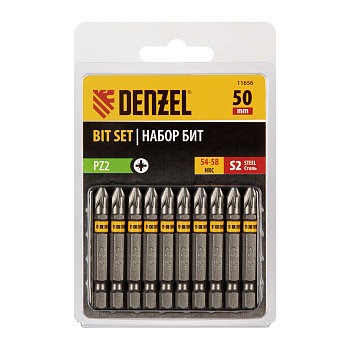 Бита PZ2х50, сталь S2, шестигранный профиль, 10 шт. Е 6,3 Denzel Бита PZ2х50, сталь S2, шестигранный профиль, 10 шт. Е 6,3 Denzel