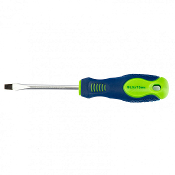 Отвертка, SL5 х 75 мм, CrV, двухкомпонентная рукоятка Сибртех