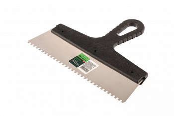 Шпатель из нержавеющей стали, 250 мм, зуб 4х4 мм, пластмассовая ручка// Сибртех