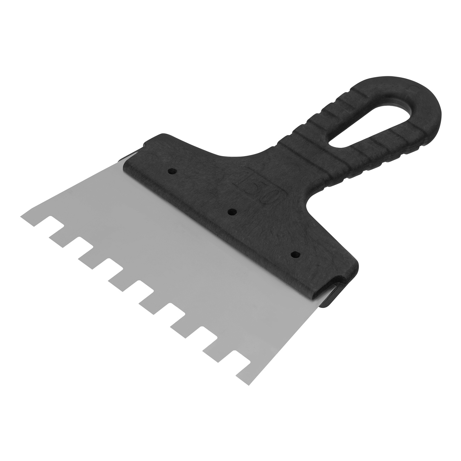 Шпатель из нержавеющей стали, 150 мм, зуб 10х10 мм, пластмассовая ручка// Сибртех