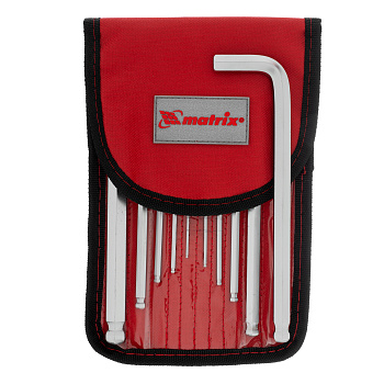 Набор ключей имбусовых HEX, 1.5-12 мм, CrV, 10 шт, удлиненных, шарообразный наконечник, с сатинированным покрытием, чехол Matrix Набор ключей имбусовых HEX, 1.5-12 мм, CrV, 10 шт, удлиненных, шарообразный наконечник, с сатинированным покрытием, чехол Matrix