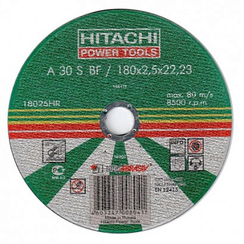 Круг Hitachi отрезной по металлу 180х2,5х22 А30 (14А) Упаковка 25 шт. 