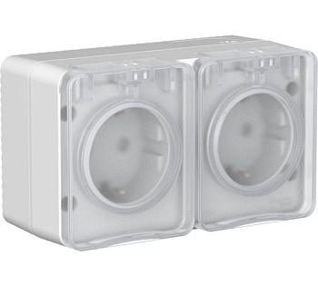 AtlasDesign PROFI IP54 О/У РОЗЕТКА двойная с з/к со шторками 16А, СЕРЫЙ