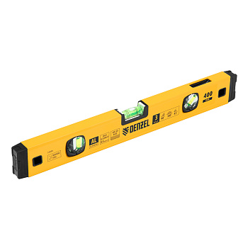 Уровень алюминиевый, магнит., фрезерованный, 3 глазка (1 зеркал.), 0,5 мм/м, 400 мм Denzel