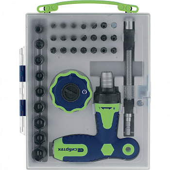 Отвертка Т-образная и трещотка, реверсивные с набором бит, торцевых головок, 34 предмета, CrV Сибртех Отвертка Т-образная и трещотка, реверсивные с набором бит, торцевых головок, 34 предмета, CrV Сибртех