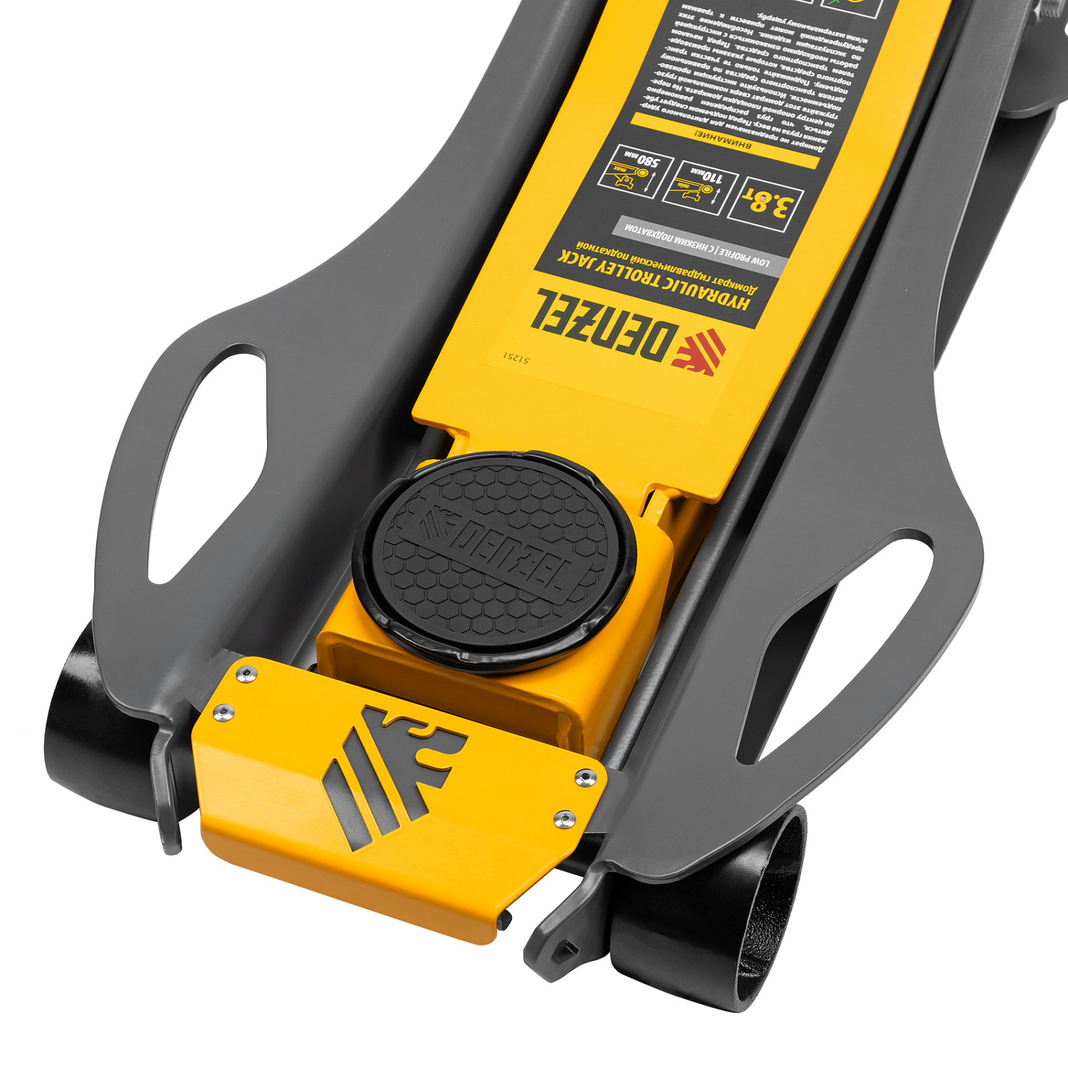 Домкрат гидравлический подкатной, 3,8 т, 110-580 мм, быстрый подъем, низкий подхват, проф. Denzel Домкрат гидравлический подкатной, 3,8 т, 110-580 мм, быстрый подъем, низкий подхват, проф. Denzel