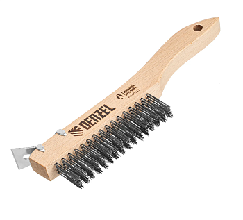 Щетка зачистная 4-х рядная, проволока из нержавеющей стали с деревянной ручкой скребок, EFP// Denzel