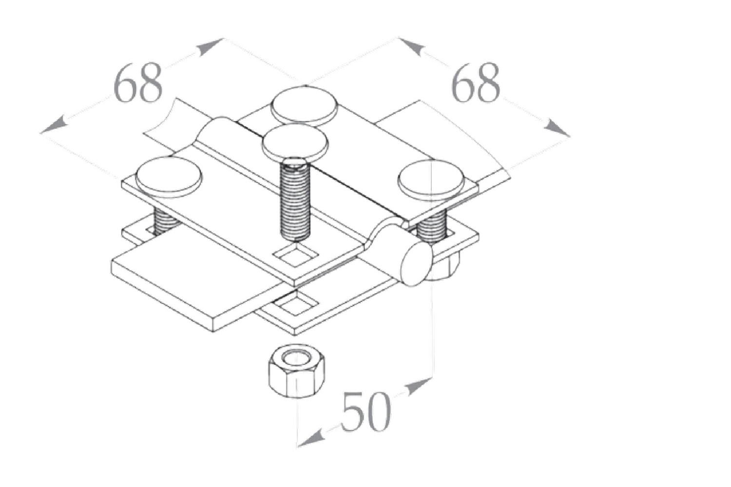 Крестообразный соединитель, три пластины, диаметр проволоки - 6-12 (мм), B до 40мм