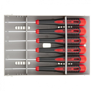 Набор отверток для точных работ Fusion, двухкомпонентная рукоятка, 6 шт, в пластиковом пенале Matrix Набор отверток для точных работ Fusion, двухкомпонентная рукоятка, 6 шт, в пластиковом пенале Matrix