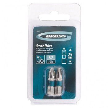 Бита РН2 х 25, сталь S2, 2 шт. Gross Бита РН2 х 25, сталь S2, 2 шт. Gross