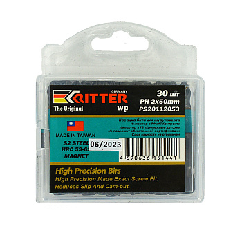Бита Ritter WP PH 2x50 мм  магнитные (сталь S2) (30 шт. в пластиковой коробке) (1500/150/30) Бита Ritter WP PH 2x50 мм  магнитные (сталь S2) (30 шт. в пластиковой коробке) (1500/150/30)