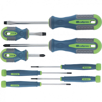 Набор отверток универсальный, CrV, трехкомпонентные рукоятки, 8 предметов Сибртех Набор отверток универсальный, CrV, трехкомпонентные рукоятки, 8 предметов Сибртех
