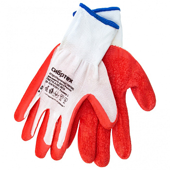 Перчатки полиэфирные с рельефным покрытием из нат латекса, 15 класс вязки, 57 г Россия Сибртех