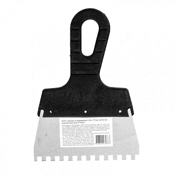 Шпатель из нержавеющей стали, 150 мм, зуб 6х6 мм, пластмассовая ручка // Sparta