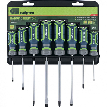 Набор отверток, CrV, четырехкомпонентные рукоятки, 8 предметов Сибртех Набор отверток, CrV, четырехкомпонентные рукоятки, 8 предметов Сибртех