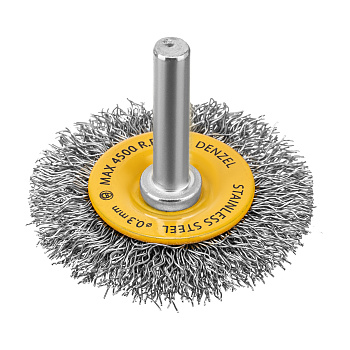 Щетка для дрели, 50 мм, Плоская, со шпилькой, нержавеющая витая проволока Denzel