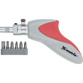 Отвертка реверсивная, пистолетного типа, силовой элемент под ключ, набор бит, CrV, 6 шт Matrix Отвертка реверсивная, пистолетного типа, силовой элемент под ключ, набор бит, CrV, 6 шт Matrix