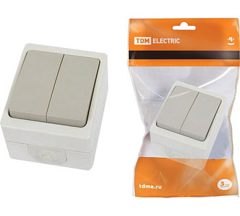 Выключатель 2-кл. открытой установки IP54 10А "Вуокса" TDM