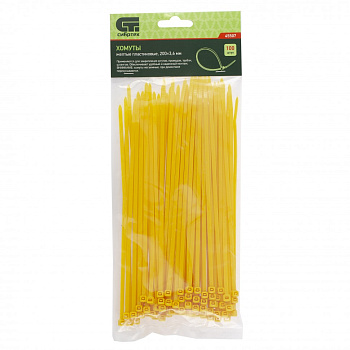 Хомуты, 200 x 3.6 мм, пластиковые, желтые, 100 шт Сибртех